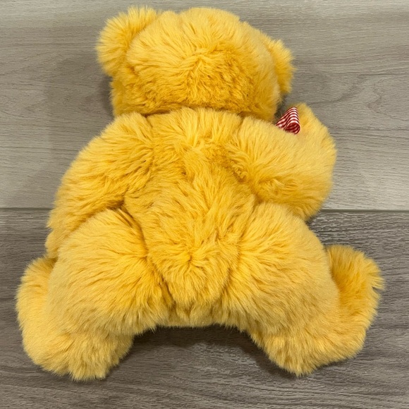 Steiff 12" Bobby Teddy Bear 013379 Golden Yellow Friend Red Bow Brass Button Tag - Picture 6 of 6
